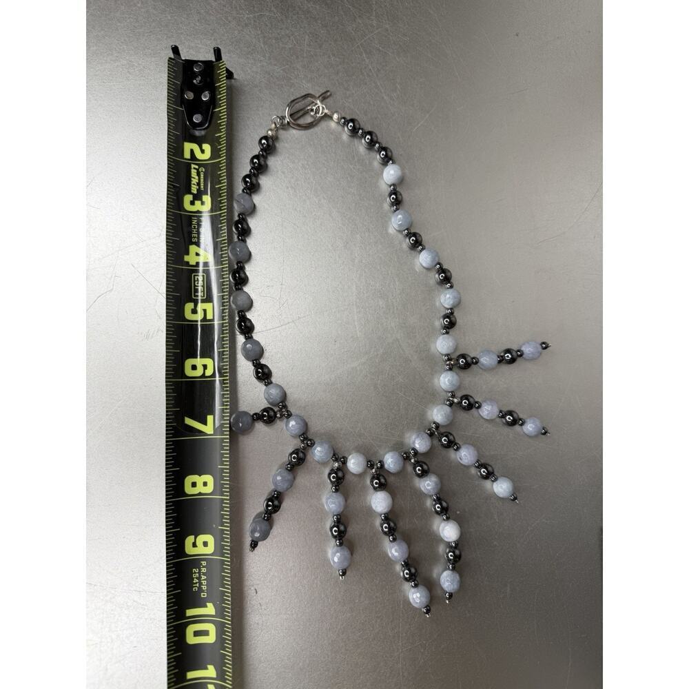 Blue Moonglow and Silver Beaded Necklace Statement Runway - Picture 4 of 4